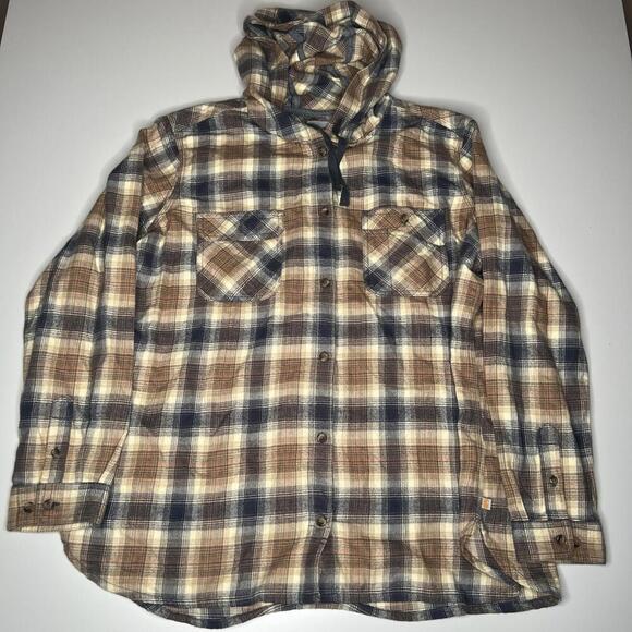 Carhartt Women’s XXL Plaid Flannel Shirt Jacket Hoodie 100% Cotton – Brown/Beige - Picture 1 of 12